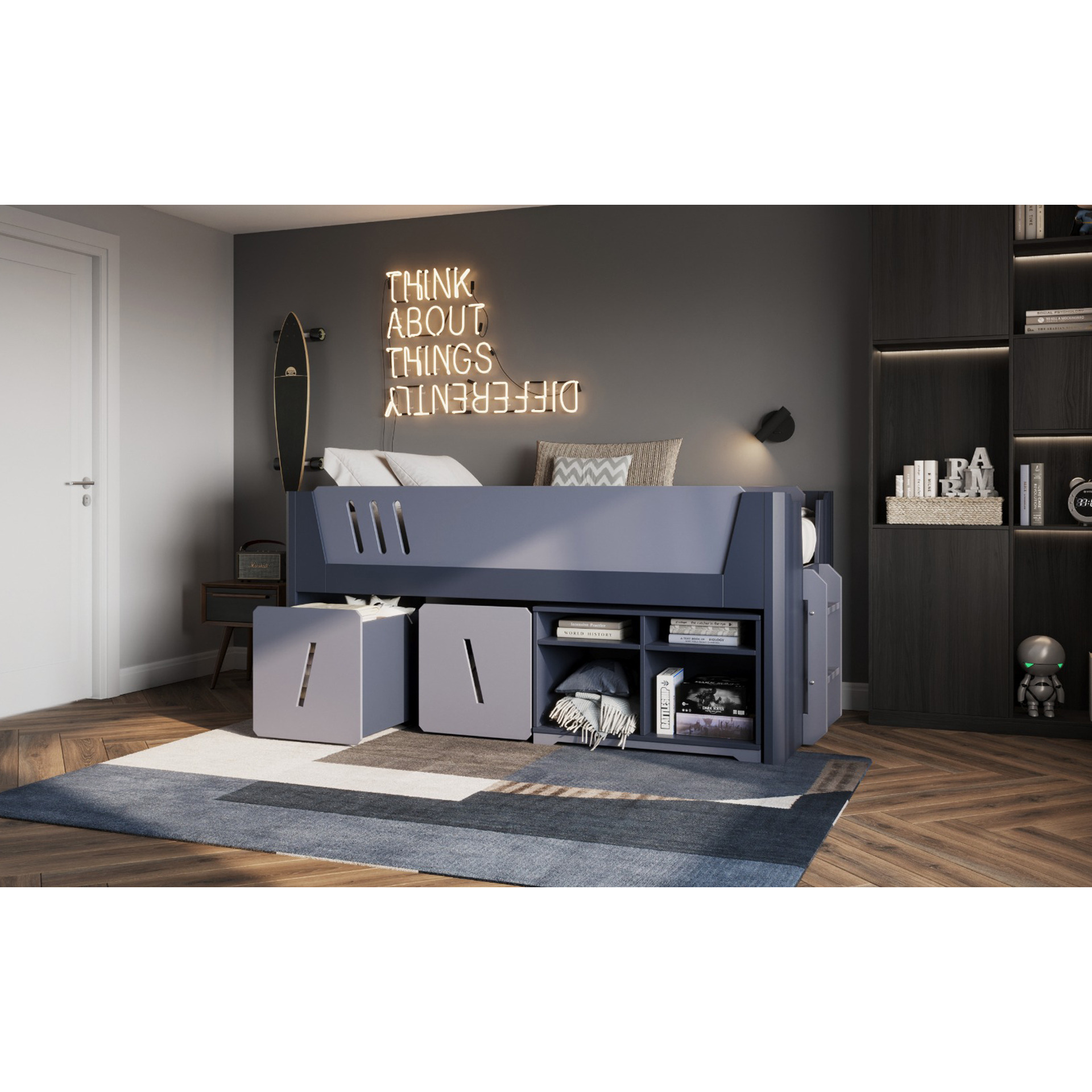 Flair Tokyo Cabin Bed Mid Sleeper in Grey and Navy - image 1