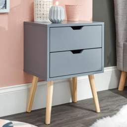 GFW Nyborg Single 2 Drawer Bedside Table - Dark Grey - thumbnail 1