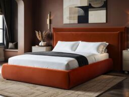 SOLACE+CO Sigrid Burnt Orange Velvet Cushion Headboard Ottoman Bed Double - thumbnail 1
