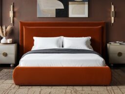 SOLACE+CO Sigrid Burnt Orange Velvet Cushion Headboard Ottoman Bed Double - thumbnail 2