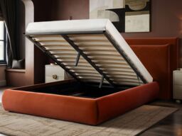 SOLACE+CO Sigrid Burnt Orange Velvet Cushion Headboard Ottoman Bed Double - thumbnail 3