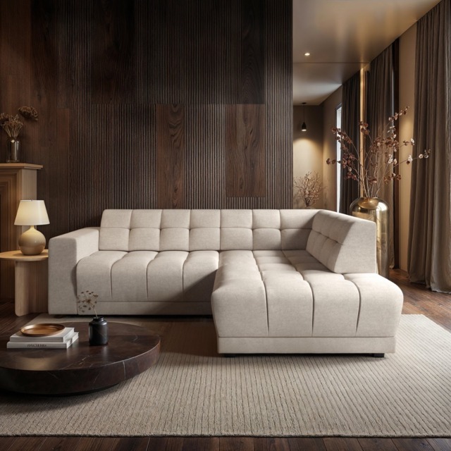 SOLACE+CO Asta 3-Seater Right Corner Sofa Cream Fabric - image 1