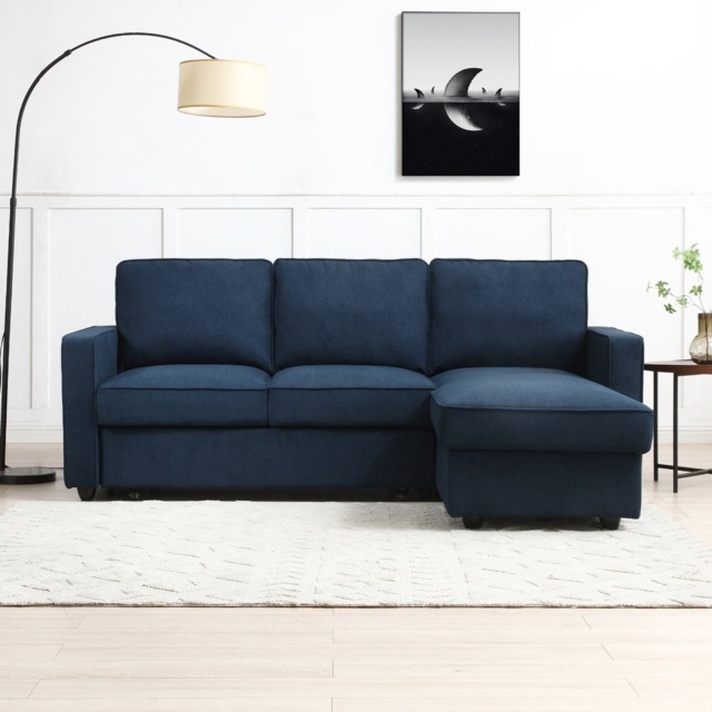 Firbank Corner Sofa Bed - Themis Blue Soft Textured Weave - image 1
