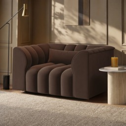 SOLACE+CO Halle Channel Tufted Loveseat Brown Velvet - thumbnail 1