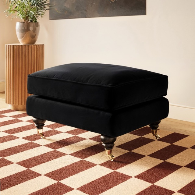 SOLACE+CO Addison Footstool with Caster Legs Black Velvet - image 1