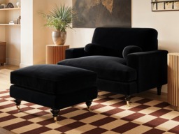 SOLACE+CO Addison Footstool with Caster Legs Black Velvet - thumbnail 5