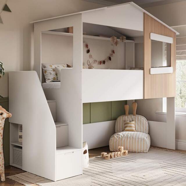 Flair Dreamland House Staircase Mid Sleeper White & Oak - image 1