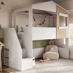 Flair Dreamland House Staircase Mid Sleeper White & Oak - thumbnail 1