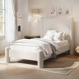 Flair Rayne Single Pillar Bed Beige Boucle - thumbnail 1