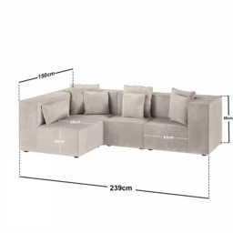 SOLACE+CO Anders Left Corner Modular Sofa Beige Velvet - thumbnail 4