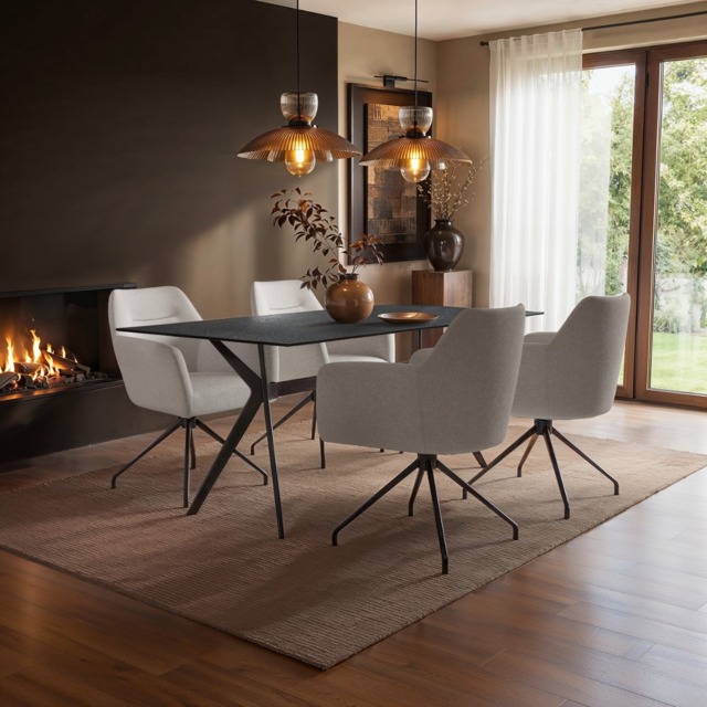 SOLACE+CO Emil Mottled Glass Dining Table with Isla Chairs Set of 4 - image 1