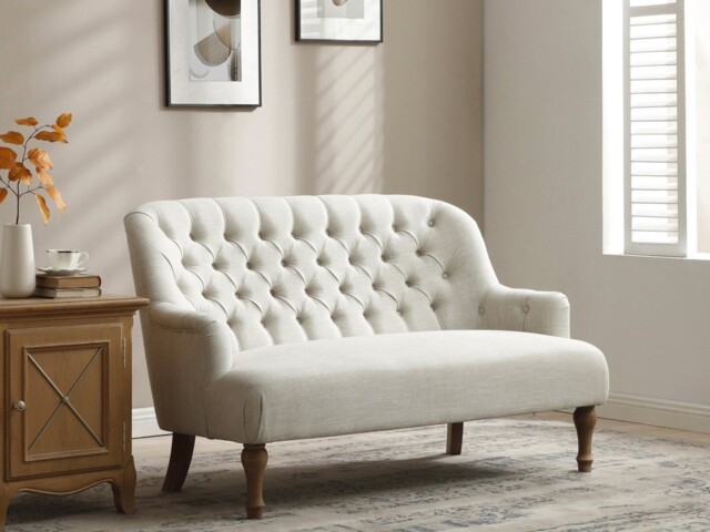 Kyoto Bianca 2 Seater Tufted Back Sofa Cream Linen - image 1