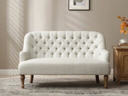 Kyoto Bianca 2 Seater Tufted Back Sofa Cream Linen - thumbnail 2