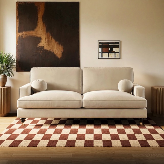 SOLACE+CO Addison 3 Seater Sofa with Caster Legs Beige Velvet - image 1