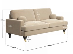 SOLACE+CO Addison 3 Seater Sofa with Caster Legs Beige Velvet - thumbnail 6