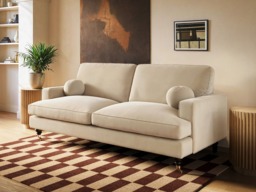 SOLACE+CO Addison 3 Seater Sofa with Caster Legs Beige Velvet - thumbnail 2