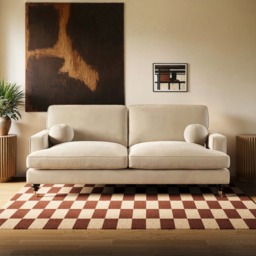 SOLACE+CO Addison 3 Seater Sofa with Caster Legs Beige Velvet - thumbnail 1