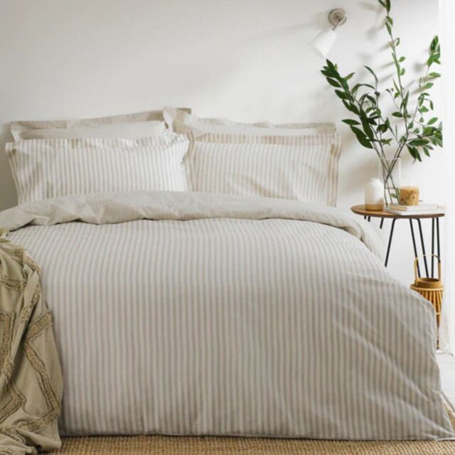 The Linen Yard Hebden Stripe Reversible Duvet Cover Set 100% Cotton-SuperKing-Natural - image 1
