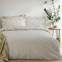 The Linen Yard Hebden Stripe Reversible Duvet Cover Set 100% Cotton-SuperKing-Natural