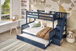 Flair Tag Triple Staircase Bunk Bed with Trundle Navy - thumbnail 3