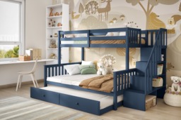 Flair Tag Triple Staircase Bunk Bed with Trundle Navy