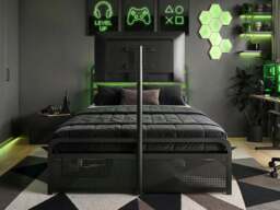 Recoil Panther Metal TV Bed with Storage and LED Headboard Black Metal Small Double - thumbnail 2