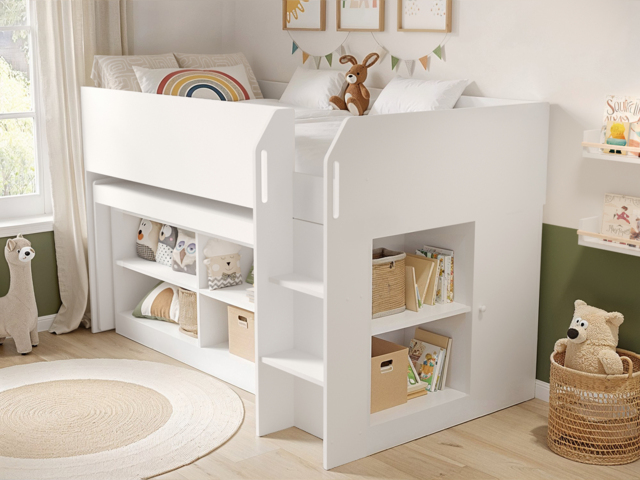 Flair Aiden Cabin Bed Mid Sleeper with Desk White - image 1