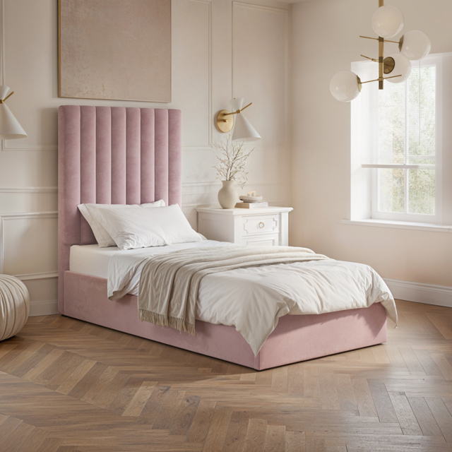 Flair Everley Single Ottoman Bed Pink Velvet - image 1