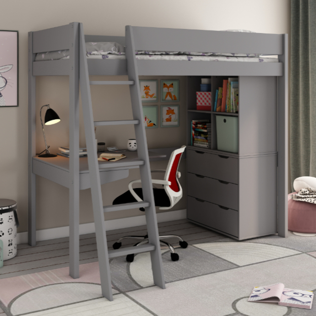 Kids Avenue Estella High Sleeper Bed with Desk and Storage Grey - image 1