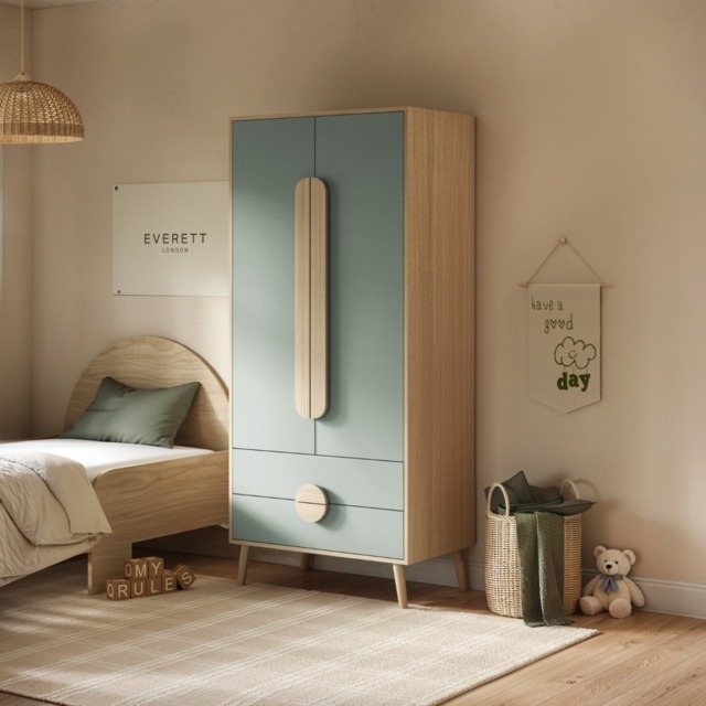 Flair Noah 2 Door Wardrobe with 2 Drawers Sage Green & Oak - image 1