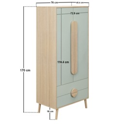 Flair Noah 2 Door Wardrobe with 2 Drawers Sage Green & Oak - thumbnail 7