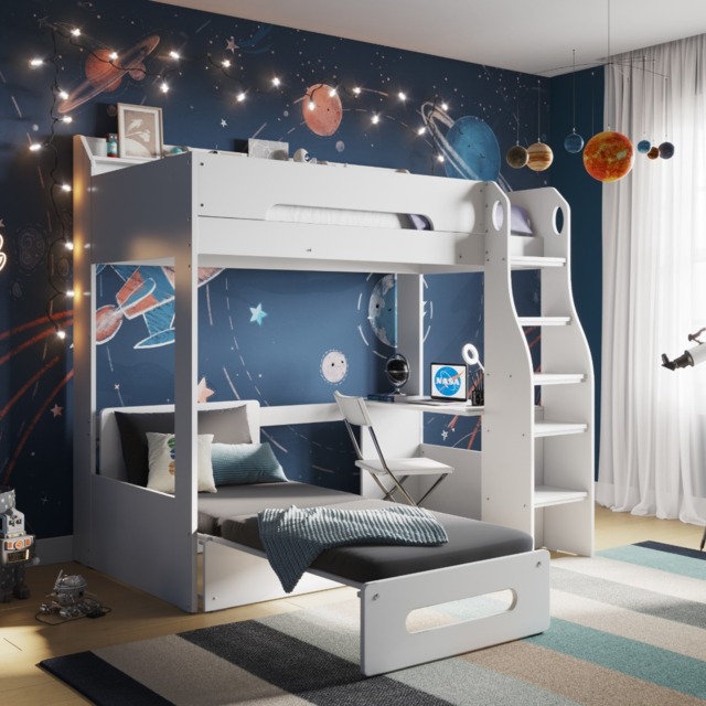Flair Cosmic High Sleeper White with Futon White/Black - image 1