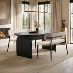 " SOLACE+CO Varm & Cyra Black Dining Table Set with 2 Beige Chenille Benches" - thumbnail 1