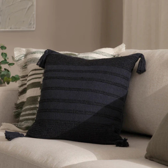 "Yard Larch Woven Polyester Cushion with Tassels-Black " - image 1