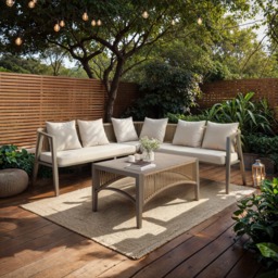 SOLACE+CO Dayton Corner Sofa & Coffee Table Garden Set Beige