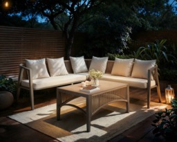 SOLACE+CO Dayton Corner Sofa & Coffee Table Garden Set Beige - thumbnail 2