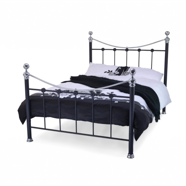 Wholesale Beds Cambridge Platform Bed Frame Metal Chrome Finials - Double - Black - image 1