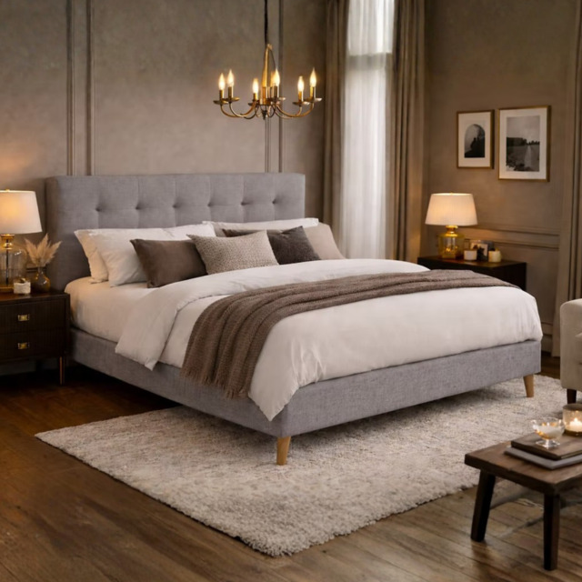 Time Living Novara Fabric Bed Frame-Light Grey-Kingsize - image 1