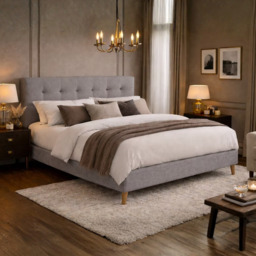 Time Living Novara Fabric Bed Frame-Light Grey-Kingsize - thumbnail 1