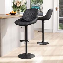 Living & Home 2 Pcs Faux Leather Height Adjustable Bar Stool Black - thumbnail 1