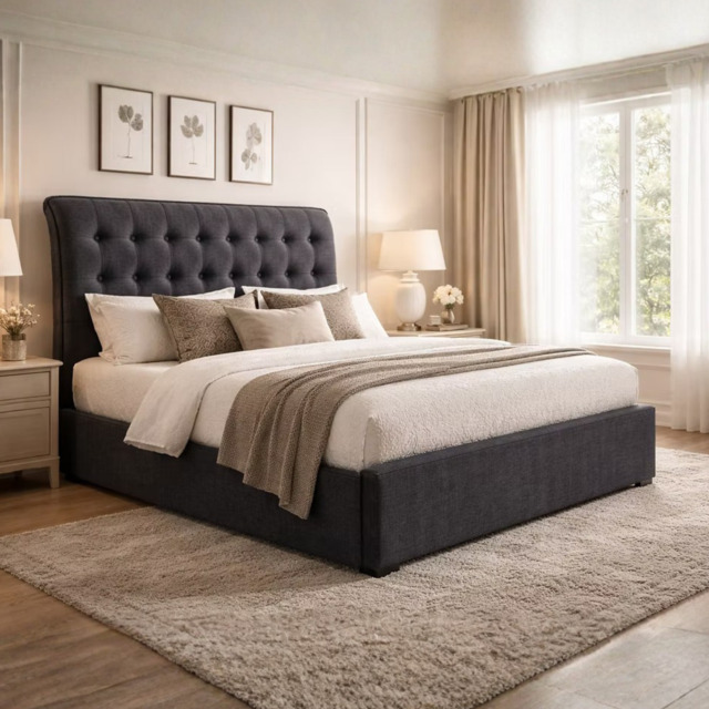Time Living Hamilton Fabric Bed Frame-Dark Grey-Kingsize - image 1