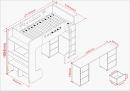 Flair Jaxx High Sleeper Bed with Desk & Storage Oak - thumbnail 6
