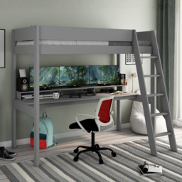 Kids Avenue Estella High Sleeper Loft Bed with Desk Underneath Grey - thumbnail 1