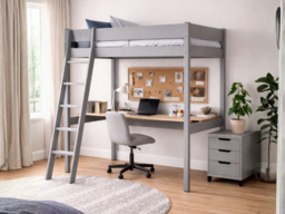 Kids Avenue Estella High Sleeper Loft Bed with Desk Underneath Grey - thumbnail 2