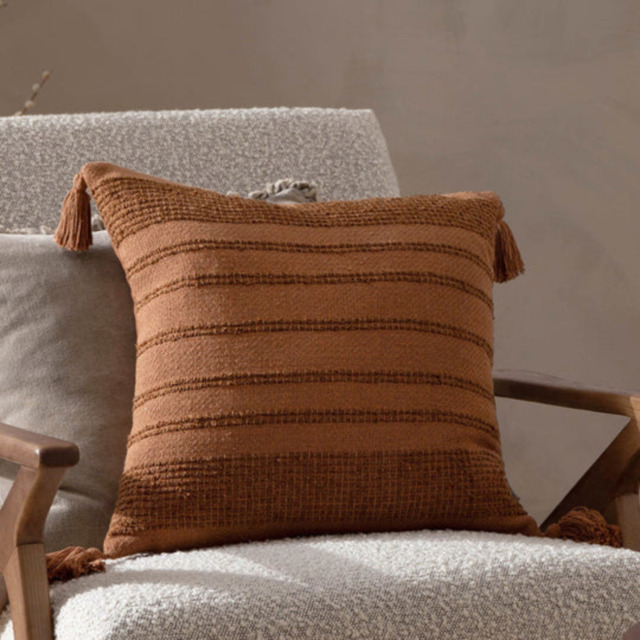Yard Larch Woven Polyester Cushion with Tassels-Ginger - image 1