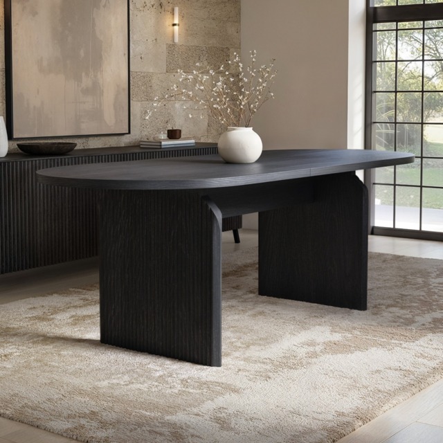 "SOLACE+CO Varm Oval Extendable Dining Table Wood Effect Ribbed Black " - image 1
