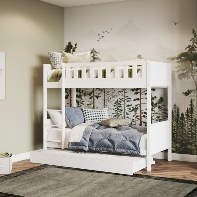 Flair Bea Shorty Wooden Bunk Bed with Trundle-White - image 1