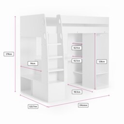 Flair Harry High Sleeper with Desk & Wardrobe White - thumbnail 7