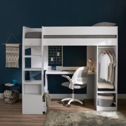 Flair Harry High Sleeper with Desk & Wardrobe White - thumbnail 2