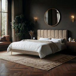 SOLACE+CO Isabela Double Chenille Bed Frame Frame Beige - thumbnail 1